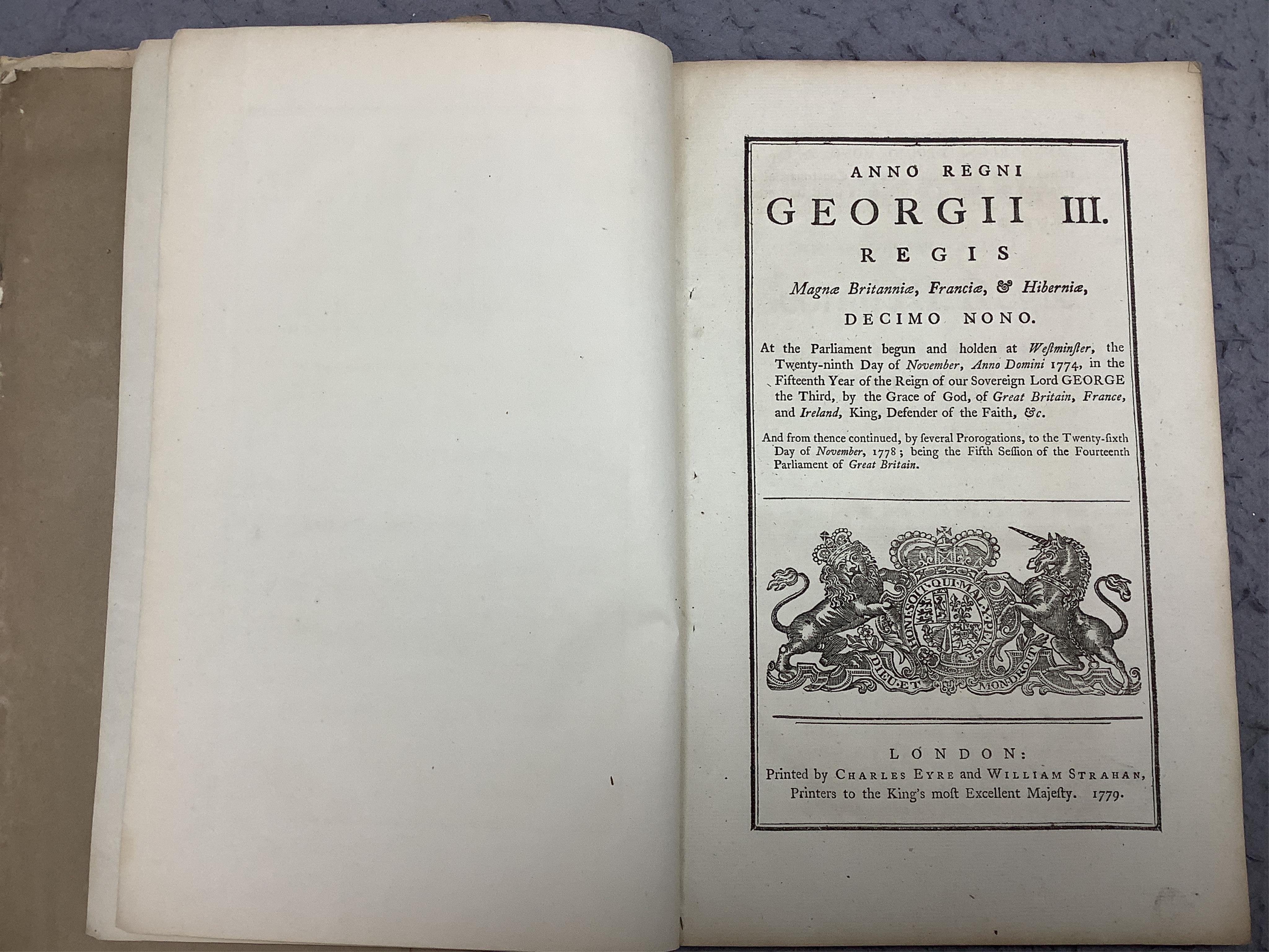 Stamp Acts Etc. Order and Declaration of his Highness The Lord Protector, Feb 8th 1654 p.1-13; George I 1718, p.135-163; George II 1758, p.723-764; George III 1774, p.927-930; 1779, p.415-460; 1782, p.263-294; Rules, Ord